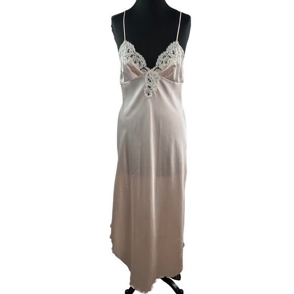 VINTAGE Blanche Pink Sleep Dress Lace Floral Spaghetti Strap Round Size Medium M - Picture 1 of 9